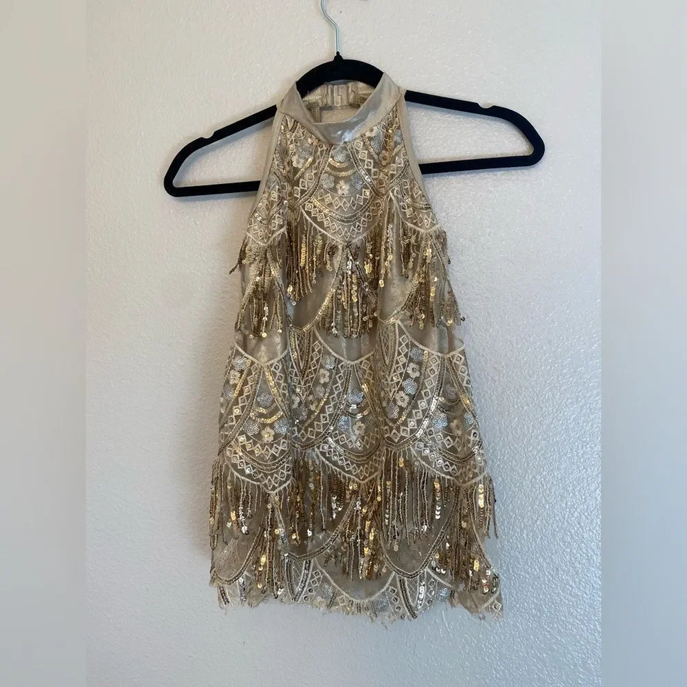 Gold flapper fringe Dance Costume dress 20637 MC-Medium child